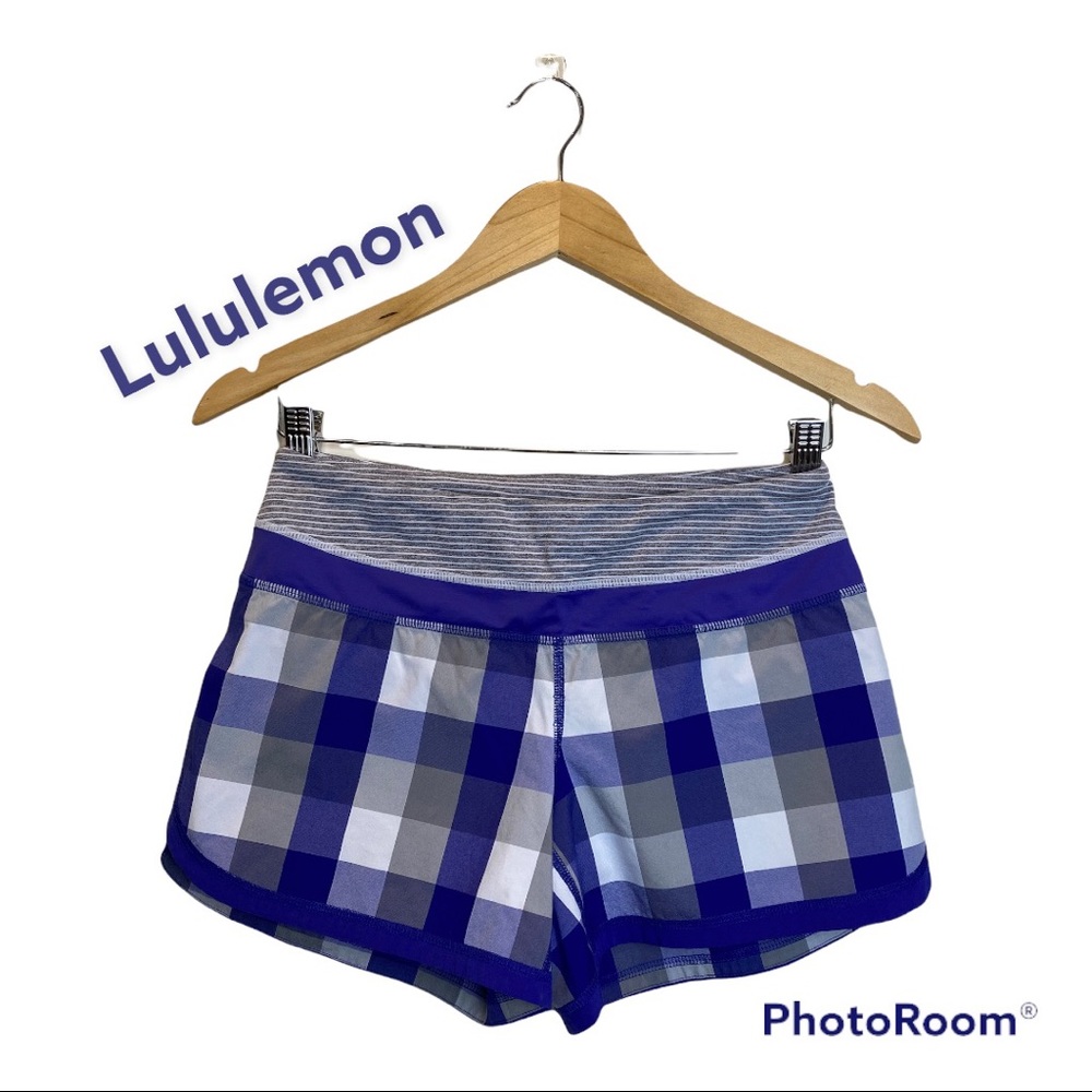 Lululemon Running Shorts purple plaid rare find size 4
